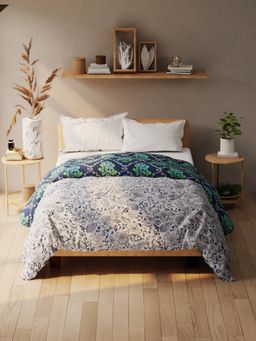 KOPA - Microfiber Double Comforter(Audrey) Floral-White/Navy Blue (Queen)
