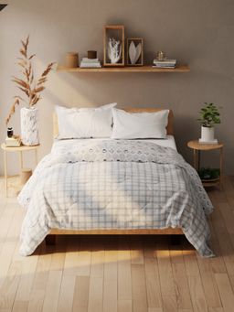 KOPA - Microfiber Double Comforter(Audrey) Floral-White/Blue (Queen)