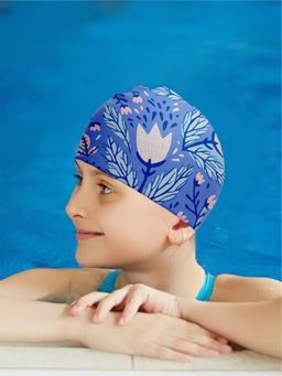 Little Surprise Box - Kids Blue Leaf & Bloom theme Swimming Cap