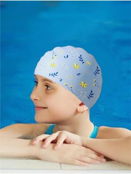 Little Surprise Box - Kids Blue Small Flower Print Swimming Cap