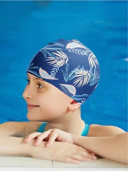 Little Surprise Box - Kids Blue Ferns Printed Swimming Cap