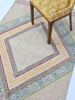 ART AVENUE - Adha Hand Block Printed Cotton Floor Rug with Tassels