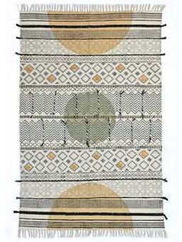 ART AVENUE - Dignity Hand Block Printed Cotton Floor Rug with Tassels