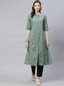 Divena - Green Cotton Flex Kurta