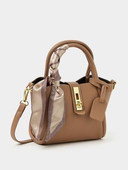 Styli - Scarf Detail Textured Handbag with Detachable Strap