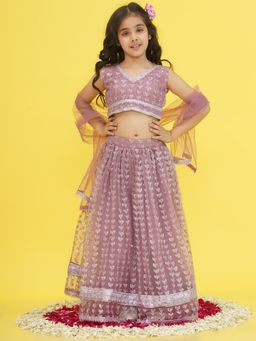 AJ Dezines - Mauve Sleeveless Sequenced Choli and Lehenga with Dupatta (Set of 3)