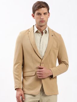 SHOWOFFFF - Mens Notched Lapel Solid Beige Single-Breasted Blazer