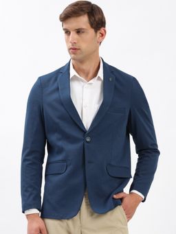 SHOWOFF - Mens Notched Lapel Solid Teal Single-Breasted Blazer