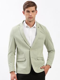 SHOWOFFFF - Mens Notched Lapel Solid Green Single-Breasted Blazer