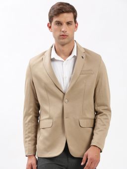SHOWOFF - Mens Notched Lapel Solid Beige Single-Breasted Blazer