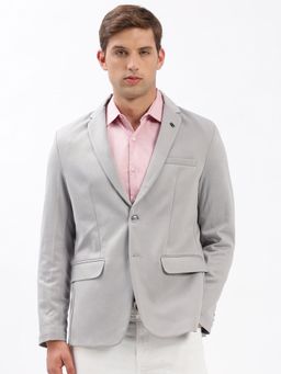 SHOWOFFFF - Mens Notched Lapel Solid Grey Single-Breasted Blazer