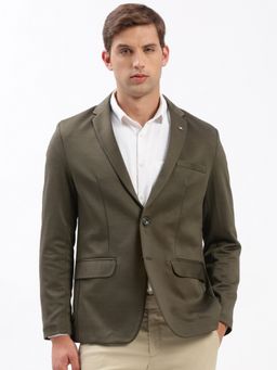 SHOWOFF - Mens Notched Lapel Solid Olive Single-Breasted Blazer