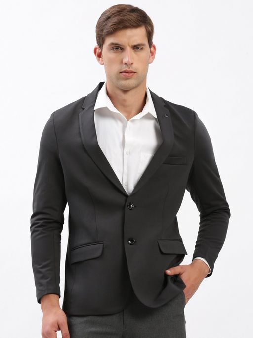 SHOWOFFFF Mens Notched Lapel Solid Charcoal Single-Breasted Blazer