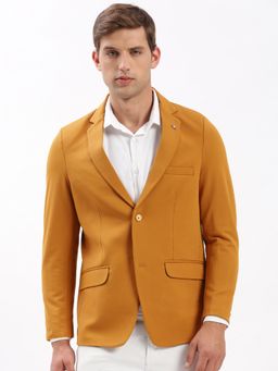 SHOWOFF - Mens Notched Lapel Solid Mustard Single-Breasted Blazer
