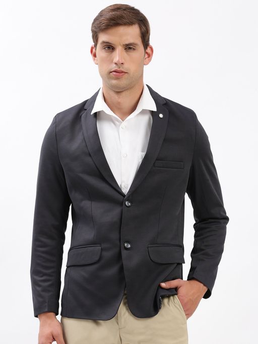 SHOWOFFFF Mens Notched Lapel Solid Charcoal Single-Breasted Blazer