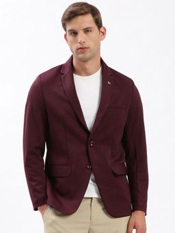 SHOWOFFFF - Mens Notched Lapel Solid Maroon Single-Breasted Blazer