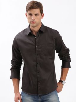 SHOWOFF - Mens Long Sleeves Spread Collar Solid Black Slim Fit Shirt