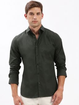 SHOWOFFFF - Mens Long Sleeves Spread Collar Solid Green Slim Fit Shirt