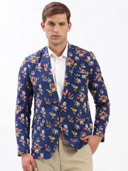 SHOWOFF - Mens Notched Lapel Printed Blue Single-Breasted Blazer
