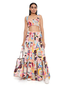 Payal Singhal - Peach Print Top with High Low Skirt (Set of 2)