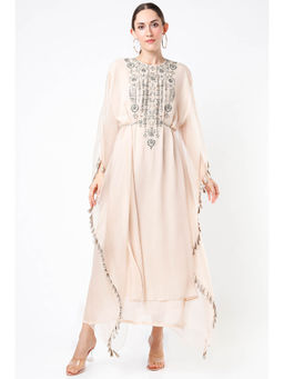 Payal Singhal - Beige Embroidered Yoke Kaftan Dress