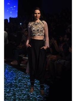 Payal Singhal - Black Crepe Crop Top with Dhoti (Set of 2)