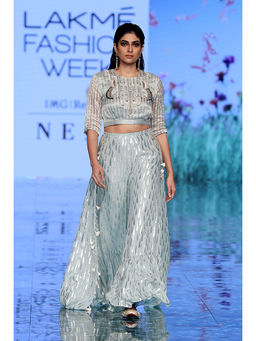 Payal Singhal - Blue Stripe Top with Palazzo (Set of 2)