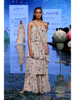 Payal Singhal - Kian Lavender Printed Georgette Top with Sharara (Set of 2)