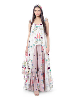 Payal Singhal - White Printed High-Low Kurta with Palazzo (Set of 2)