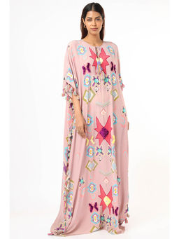 Payal Singhal - Pink Print Front Embroidered Kaftan Dress
