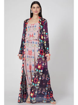 Payal Singhal - Purple Printed Jacket with Crop Top and Dhoti (Set of 3)