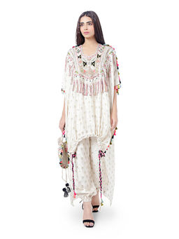 Payal Singhal - Duha White Embroidered Kaftan with Pant (Set of 2)