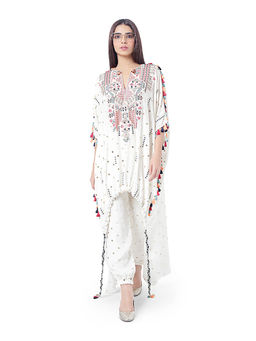 Payal Singhal - White Embroidered High-Low Kaftan with Pant (Set of 2)
