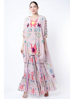 Payal Singhal - Purple Purle Printed High Low Kaftan with Palazzo (Set of 2)