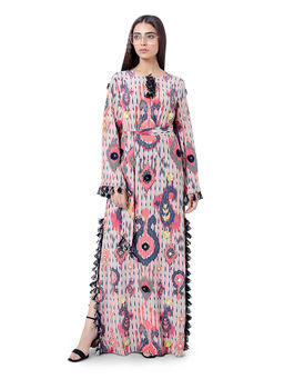 Payal Singhal - Multi-Colour Printed Embroidered Dress with Belt (Set of 2)