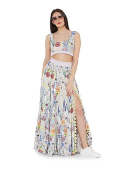 Payal Singhal - Grey Printed Art Crepe Crop Top and Skirt (Set of 2)