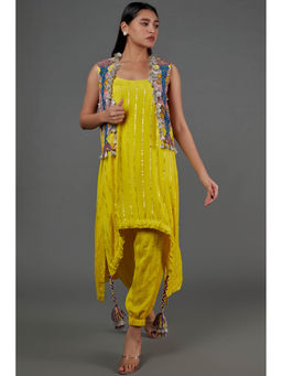 Payal Singhal - Yellow Kurta with Pant with Jacket (Set of 3)