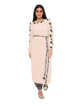 Payal Singhal - Blush Pink Embroidered Kurta with Pant and Belt (Set of 2)
