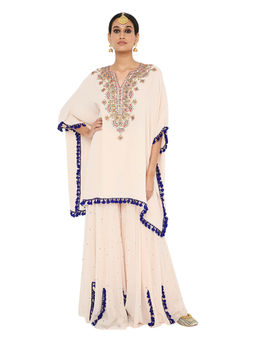 Payal Singhal - White Short Kaftan with Sharara (Set of 2)