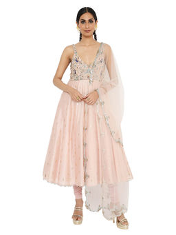 Payal Singhal - Rose Pink Embroidered Anarkali with Churidar and Dupatta (Set of 3)