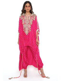Payal Singhal - Pink Embroidered High Low Kurta and Pant (Set of 2)