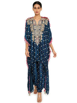 Payal Singhal - Blue Embroidered High Low Kurta with Pant (Set of 2)