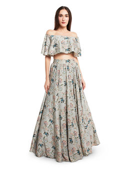 Payal Singhal - Green Mint Printed Top and Lehenga (Set of 2)