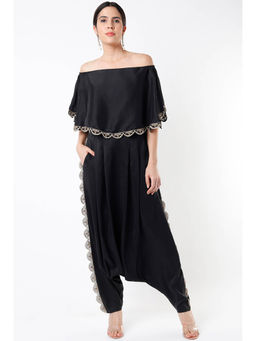 Payal Singhal - Black Ruffle Top with Dhoti (Set of 2)