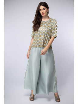 Payal Singhal - Powder Blue Top with Palazzo (Set of 2)