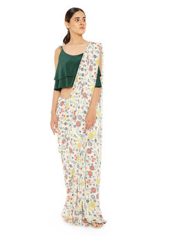 Payal Singhal - Green Crepe Two Layer Top with Saree