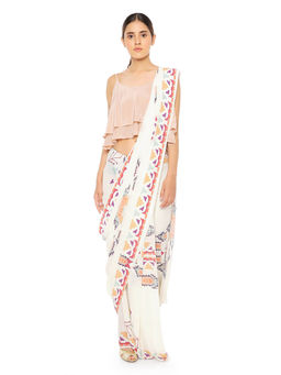 Payal Singhal - Pink Crepe Two Layer Top with Saree