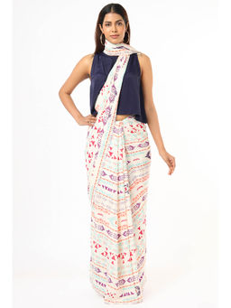 Payal Singhal - Navy Blue Navy Crop top with Print Saree