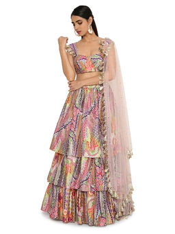 Payal Singhal - Multi-Colour Print Blouse with Ruffled Skirt and Dupatta (Set of 3)