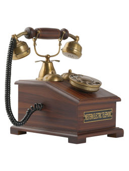 Decor Antique - Vintage Wooden Telephone Antique Finish Brown Sculpture